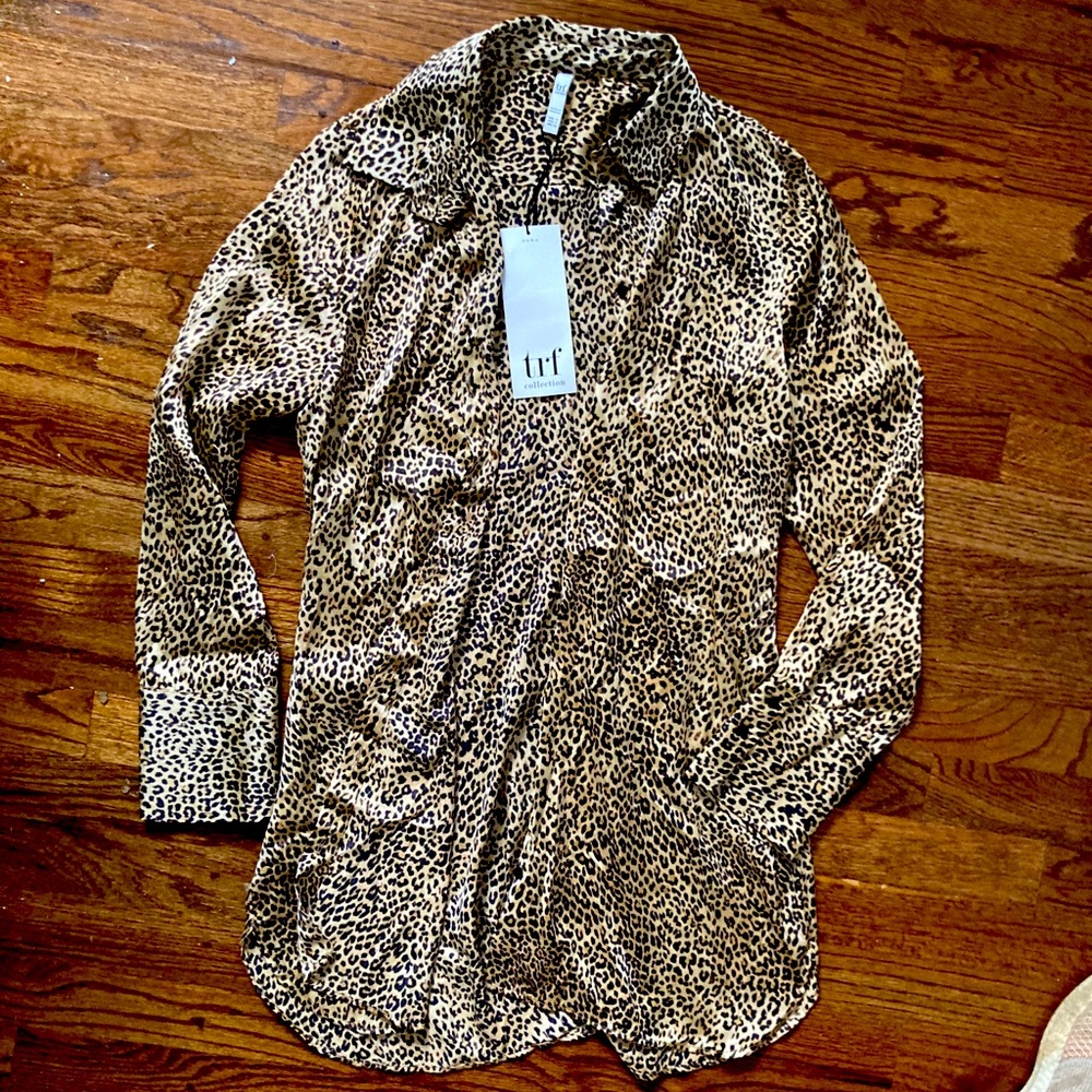 TRF ZARA leopard cheetah print satin midi blouse
